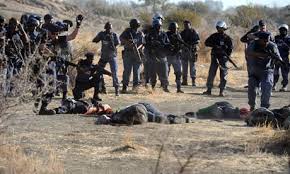 Marikana 16 August 2012 Police-units had opened fire on mine-workers on strike that were demanding a fair wage. 34 were killed.